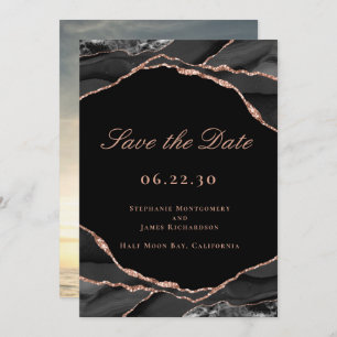 Save The Date Élégant Rose noir Gold Foil Agate Mariage Photo