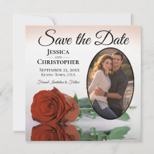 Save The Date Elégant Rose orange rouille avec Mariage photo ova