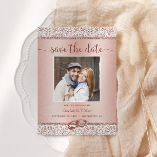Save The Date Élégant Rose photo Mariage or