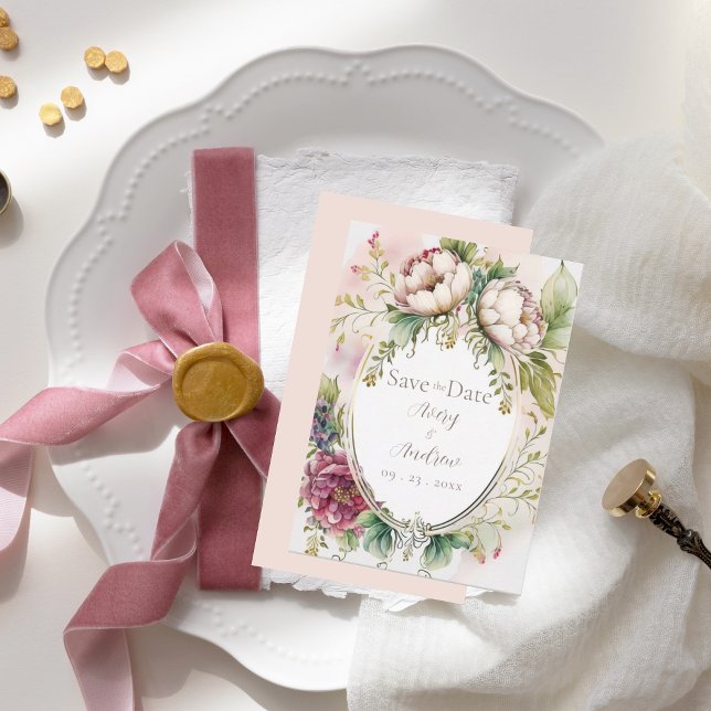 Save The Date Élégant Rose Poudré Romantique Rustique (Créateur téléchargé)