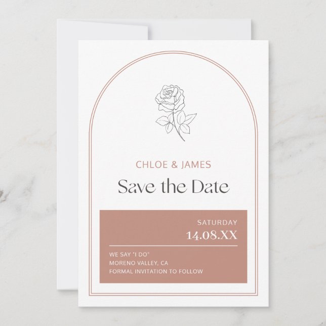 Save The Date Élégant Rose romantique rose pâle d'arc moderne (Devant)