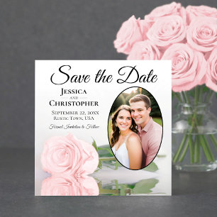 Save The Date Élégant rose rose rose pâle avec Mariage photo ova