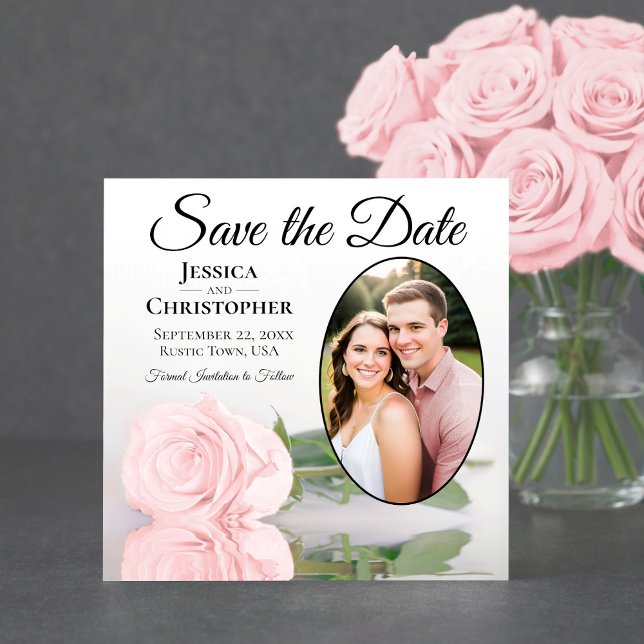 Save The Date Élégant rose rose rose pâle avec Mariage photo ova (Créateur téléchargé)