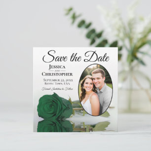 Save The Date Élégant Rose vert émeraude avec Mariage photo oval
