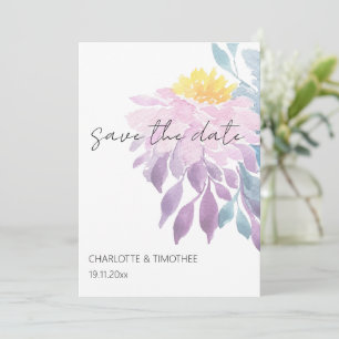 Save The Date Elégant rose violet bleu Dahlia Aquarelle Art