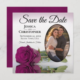Save The Date Élégant Rose violet Cassis avec Mariage photo oval