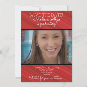 Save The Date Élégant Rouge Blanc Noir Gratté Graduation
