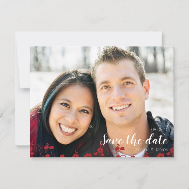 Save The Date Elégant rouge et blanc cerise fleurs Oriental (Devant)