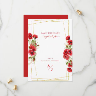 Save The Date Élégant Rouge Floral Géométrique Enregistrer La Da