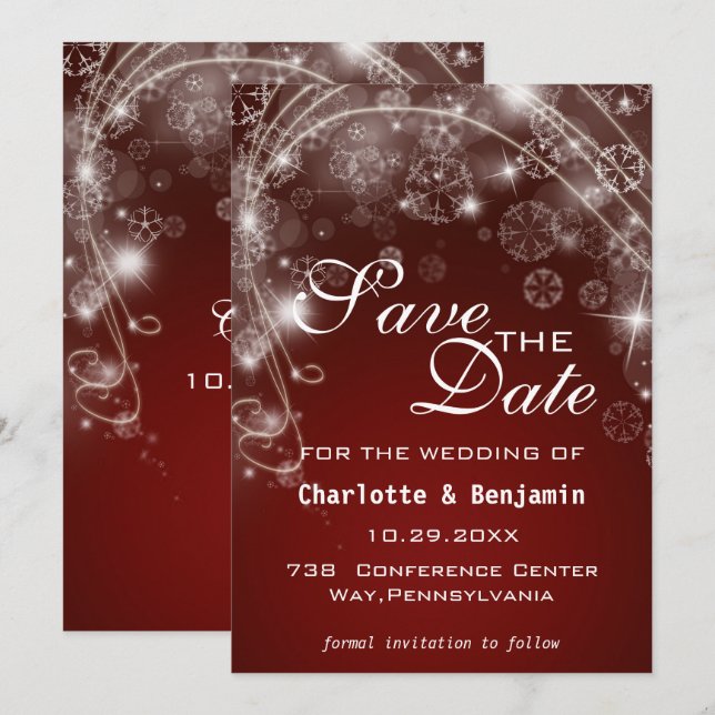 Save The Date Élégant Rouge Noël hiver Enregistrer la date (Devant / Derrière)