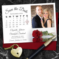 Élégant Rouge Rose Calendrier & Mariage photo