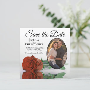 Save The Date Elégant rouille orange Rose blanc ovale Mariage ph