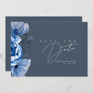 Save The Date Élégant Royal Blue Opulence Floral Rose Mariage