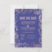 Elégant Royal Blue Rose Gold Floral Mariage