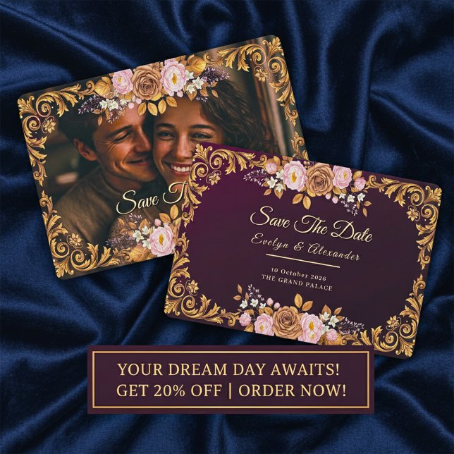 Save The Date Elegant Royal Floral “Save the Date” Template (Elegant Royal Floral “Save the Date” Template)