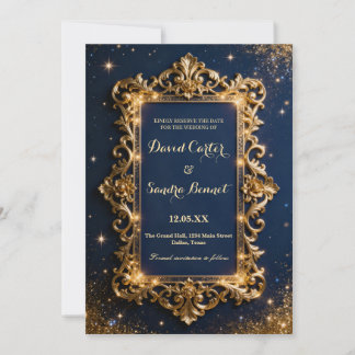 Save The Date Elegant Royal Gold & Navy Blue Modern Wedding 