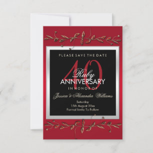 Save The Date Elégant Ruby Gemstones 40e anniversaire de Mariage