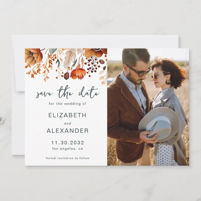 Save The Date Elégant Rustic automne floral mariage photo (Devant)