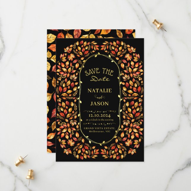 Save The Date Elégant Rustic Fall quitte Boho Mariage (Devant/Arrière en situation)