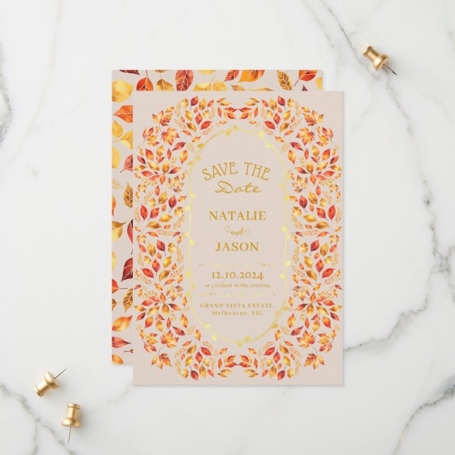 Save The Date Elégant Rustic Fall quitte Boho Mariage (Devant/Arrière en situation)