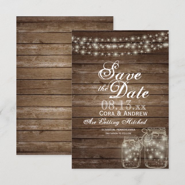 Save the Date Elegant Rustic Mason Jar Lights Invitation (Front/Back)