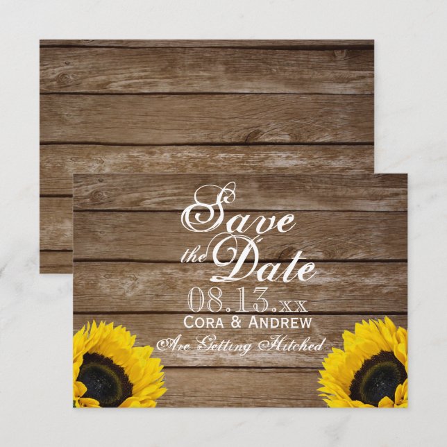 Save the Date - Elegant Rustic SunFlower Lights Invitation (Front/Back)