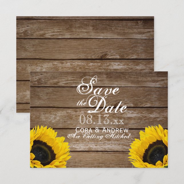 Save the Date - Elegant Rustic SunFlower Lights Invitation (Front/Back)