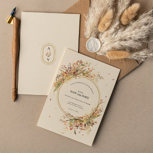 Save The Date Élégant Rustique Automne Beige Mariage Monogramme