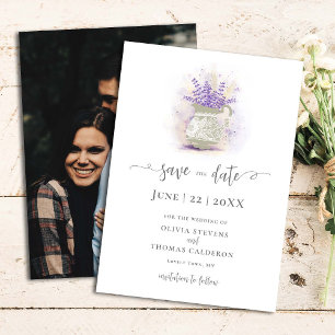 Save The Date Élégant Rustique Lavande Pot en dentelle Photo flo