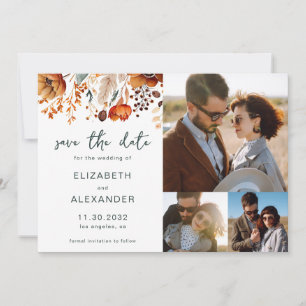 Save The Date Elégant Rustique mariage floral automnal 3 photos