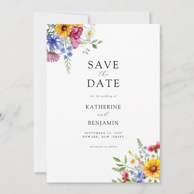 Save The Date Élégant Rustique Mariage Floral Été (Devant)