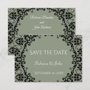 Save The Date Élégant Sage Green Damask Floral Mariage