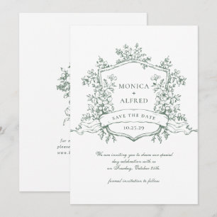 Save The Date Elégant Sage Green Fleurs de Jardin Français Maria
