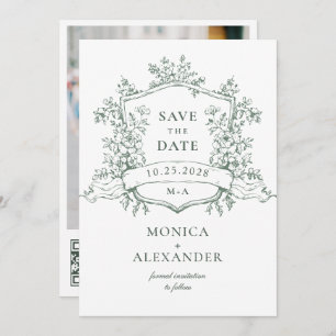 Save The Date Elégant Sage Green Fleurs de Jardin Français Maria