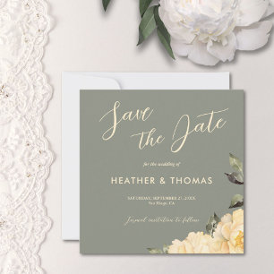 Save The Date Élégant Sage Green Floral Enregistrer La Date Invi