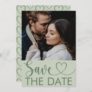 Save The Date Elégant Sage Green Photo & Heart Enregistrer la da