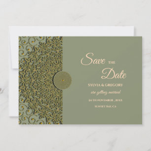 Save The Date Elégant Sage moderne vert & or classique mandala