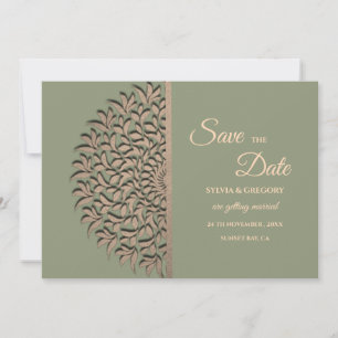 Save The Date Elégant Sage moderne vert & or classique mandala