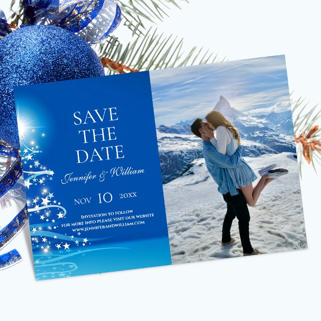 Save The Date Élégant sapin de Noël Sparkle Blue (Créateur téléchargé)