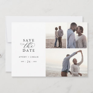 Save The Date Élégant Script 3 Photo Collage Enregistrer La Date