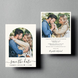 Save The Date Élégant Script Arch Photo Cream Mariage