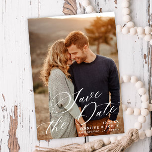 Save The Date Élégant script blanc   Mariage Enregistrer La Date