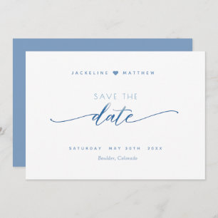 Save The Date Élégant script, bleu Dusty, simple Mariage