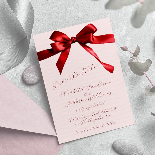 Save The Date Élégant script calligraphie arc rouge rose mariage (Créateur téléchargé)