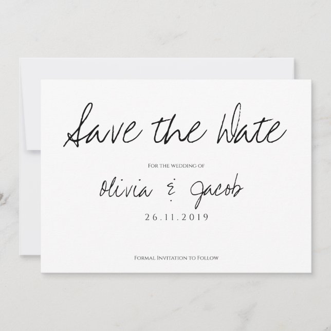 Save The Date Élégant Script Classy Mariage noir et blanc (Devant)