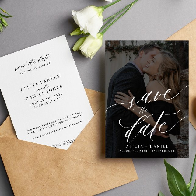 Save The Date Élégant script de calligraphie photo mariage (Créateur téléchargé)