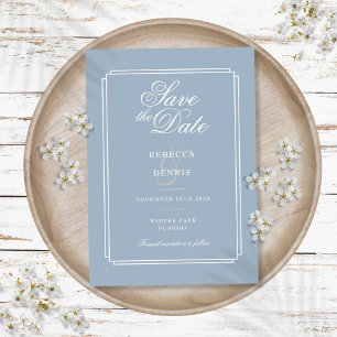 Save The Date Élégant Script Dusty Blue Art Deco Mariage