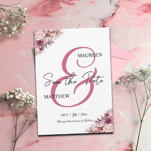 Save The Date Élégant Script Dusty rose floral Enregistrer la da