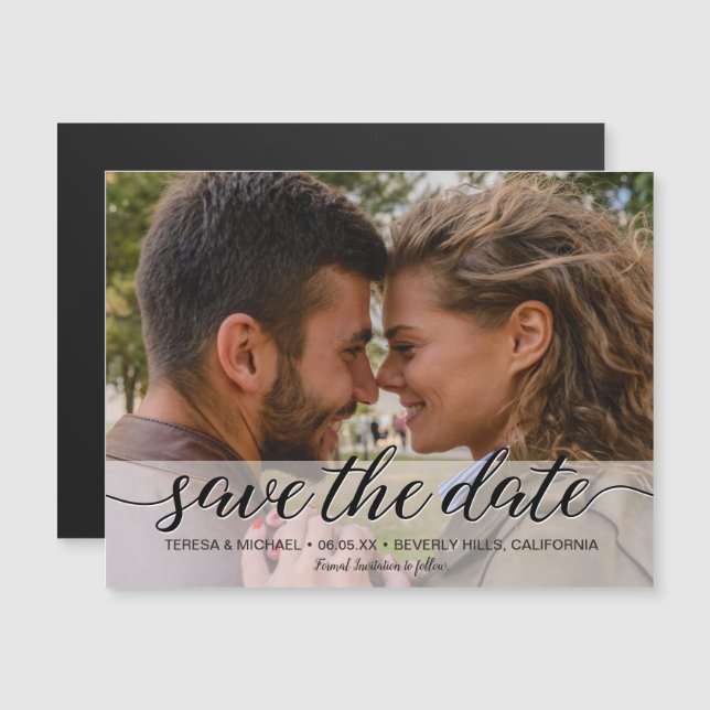 Save the date Elegant Script engagement photo (Front/Back)