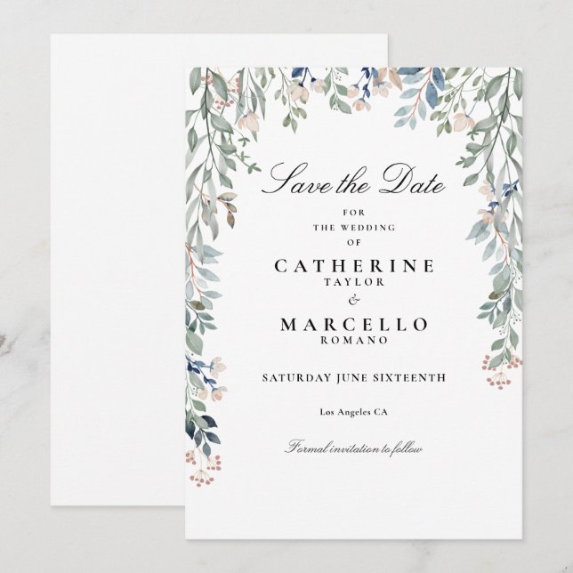 Save The Date Élégant Script Fleur sauvage Floral Mariage (Devant / Derrière)